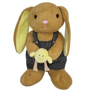 Animal Adventure Bunny Rabbit Holding Baby Chick Plush Overalls 2014 12"